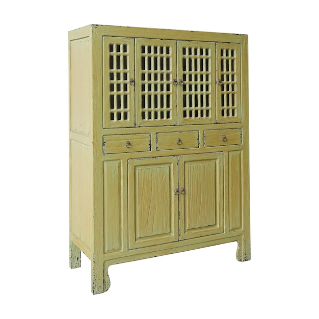 Armoire classique verte de style chinois isolée sur fond blanc.