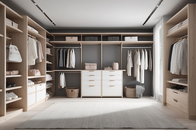 L'armoire de design d'intérieur en bois scandinave de luxe blanc avec étagères et couvertures