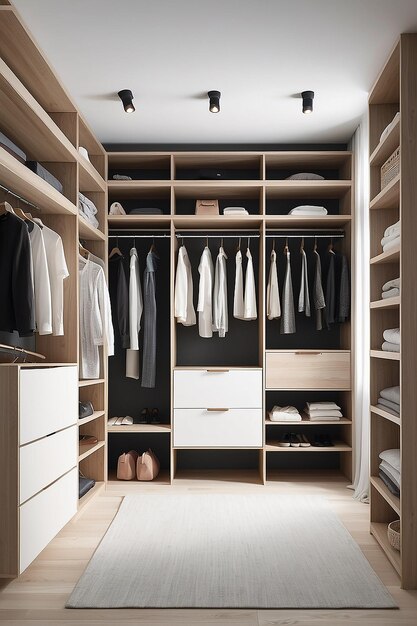 L'armoire de design d'intérieur en bois scandinave de luxe blanc avec étagères et couvertures