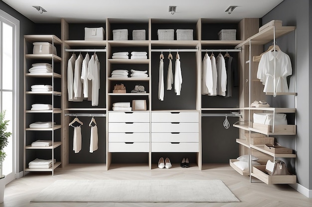 L'armoire de design d'intérieur en bois scandinave de luxe blanc avec étagères et couvertures