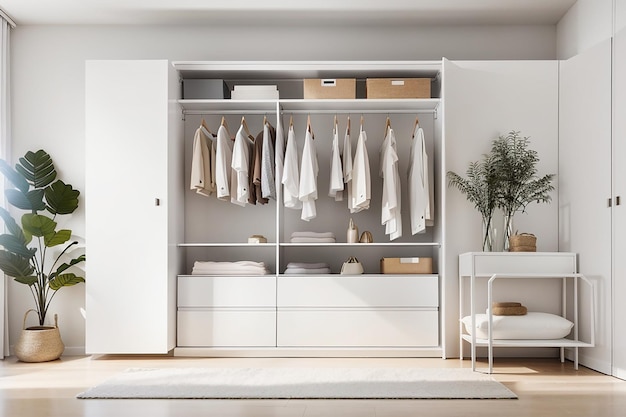 Une armoire minimaliste des étagères à moitié vides dans une armoire blanche une armoire blanche à l'intérieur