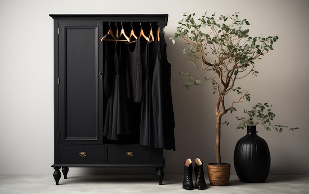 Armoire noire sur fond blanc