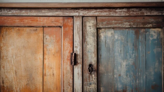 Photo armoire vintage rustique avec des tons de bois doux et atmosphériques