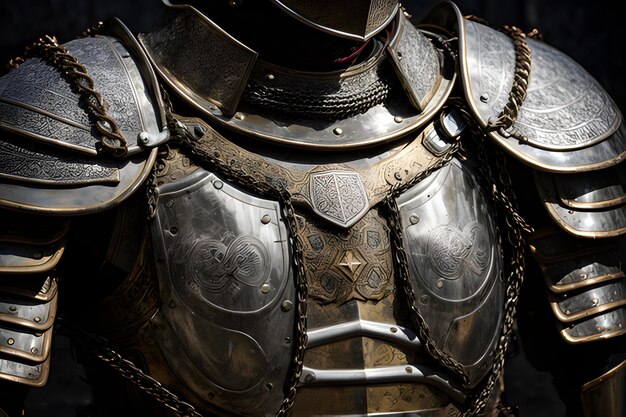 Photo une armure avec des plaques de bronze et des chaînes de