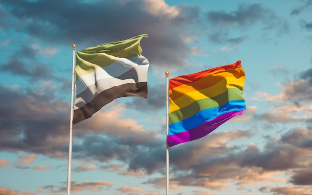 Aromantic Pride et drapeaux LGBT sur fond de couleur