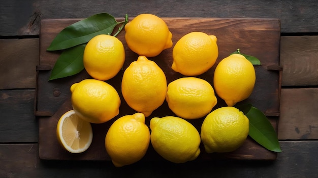 Arrangement de citrons sur une planche de bois