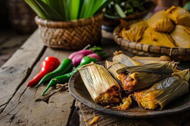 Arrangement de délicieux tamales traditionnels