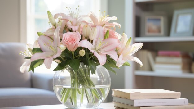 L'arrangement élégant de rose et de lys rayonne de pureté et de sérénité