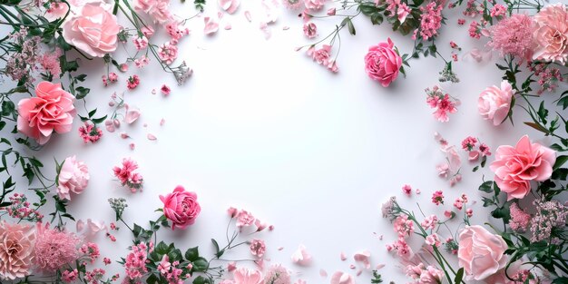 Photo un arrangement de fleurs charmant formant un cadre élégant parfait pour exprimer les sentiments de la saint-valentin sur un fond blanc ia générative