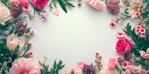 Photo un arrangement de fleurs charmant formant un cadre élégant parfait pour exprimer les sentiments de la saint-valentin sur un fond blanc ia générative