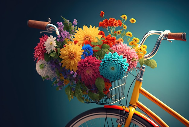 Arrangement de fleurs colorées sur le guidon d'un vélo C'est l'été