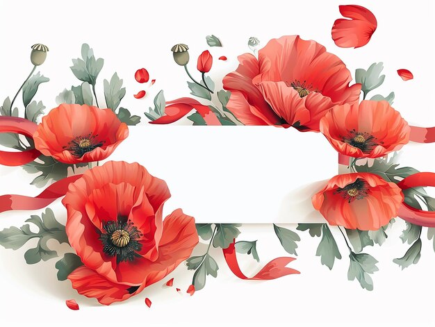 Arrangement de fleurs avec des coquelicots rouges sur un fond blanc