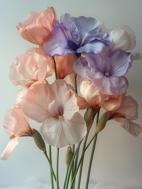 Un arrangement de fleurs roses et violettes dans un vase