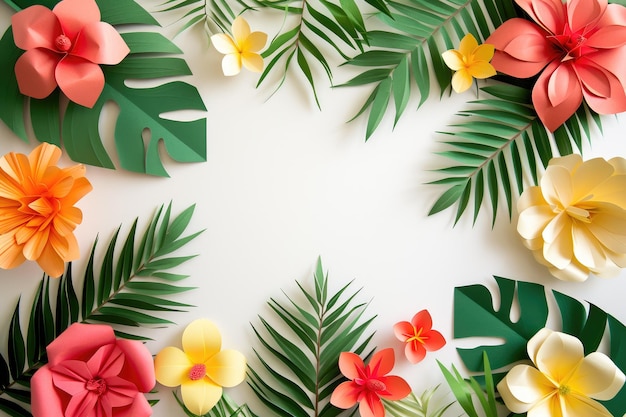 Photo arrangement de fleurs tropicales sur fond blanc