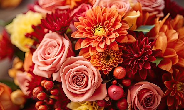 Arrangement floral automnal coloré mettant l’accent sur les roses Bouquet d’automne élégant Créé avec des outils d’IA génératifs