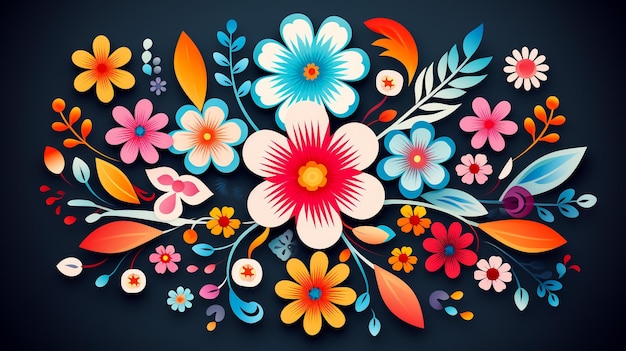 Arrangement floral un bouquet de produits en papier fleurs en papier multicolores lumineuses toile de fond de Pâques