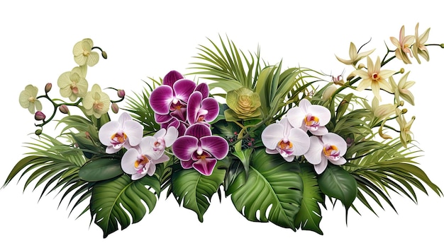 Arrangement floral de buisson de plantes tropicales avec des feuilles tropicales