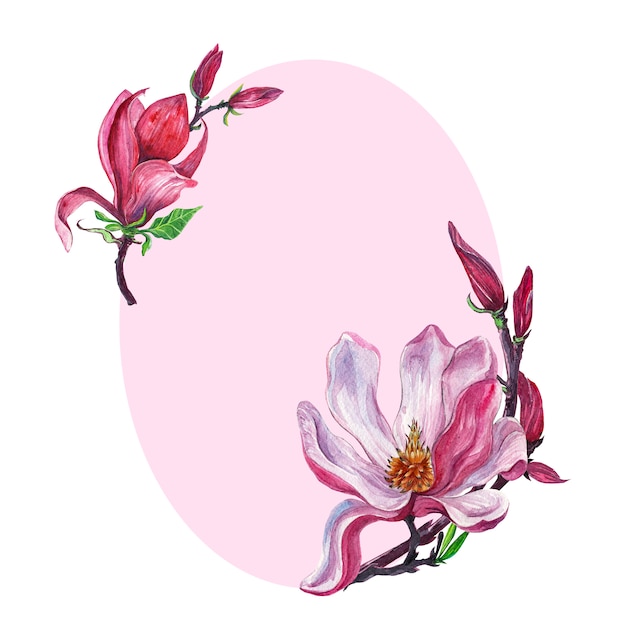 Arrangement floral, couronne florale avec des fleurs de magnolia, isolé