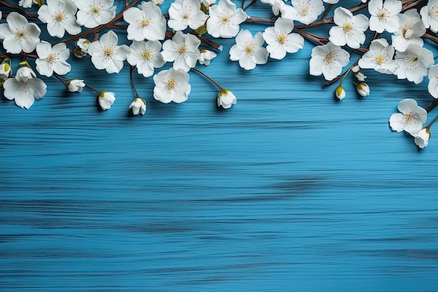 Arrangement floral enchanteur sur fond de bois bleu