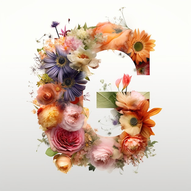 Un arrangement floral avec des fleurs et une lettre ag g.