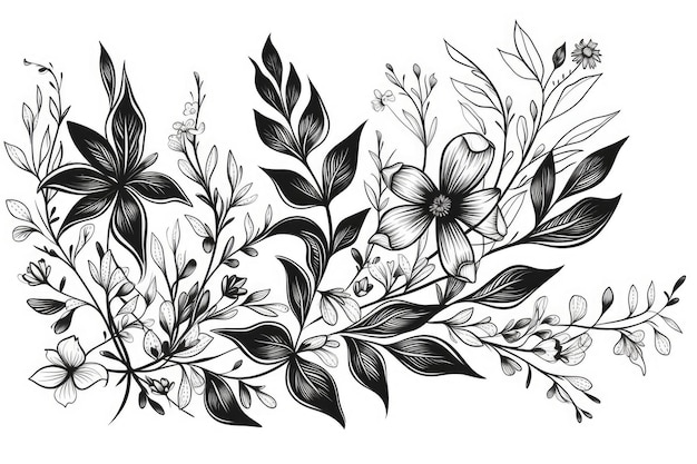 Arrangement floral noir et blanc IA générative
