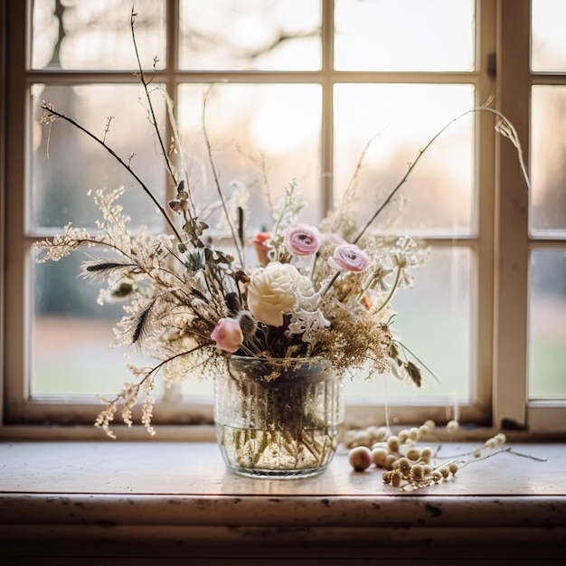 Arrangement floral avec des plantes et des fleurs botaniques d'hiver, d'automne ou de début de printemps