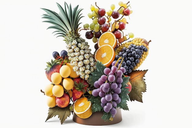 Un arrangement de fruits colorés avec un fond blanc