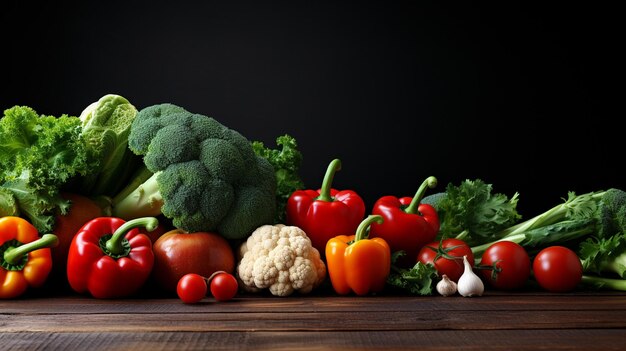 Photo un arrangement de légumes plats sur un fond sombre avec un espace de copie