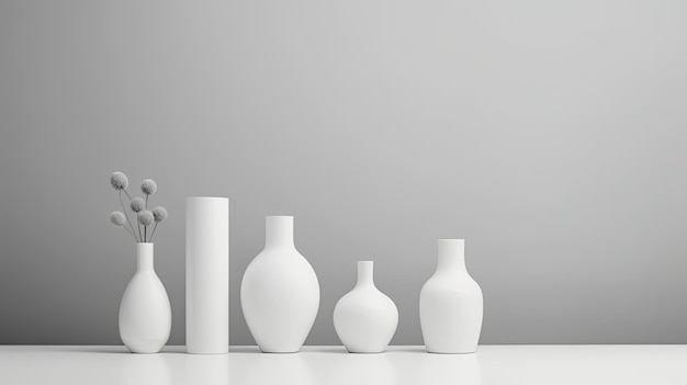 Arrangement minimal de vases blancs