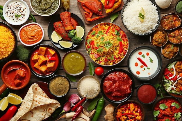 L'arrangement de la nourriture indienne en haut angle