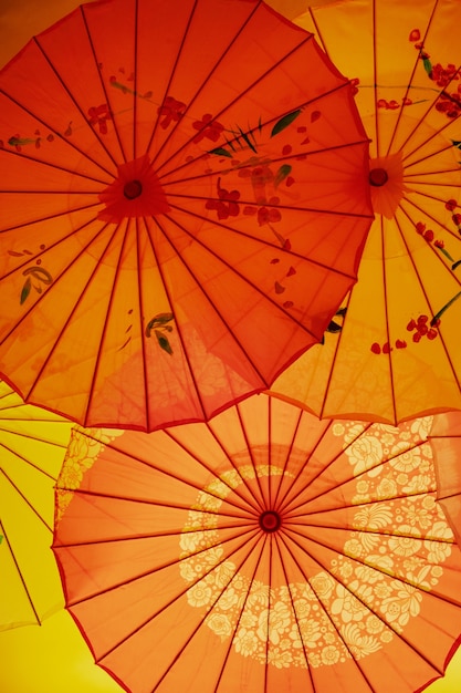 Photo arrangement de parapluies wagasa vue de dessus