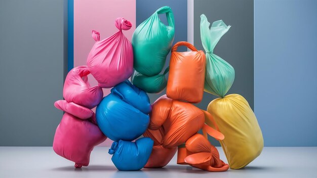 Photo arrangement de sacs en plastique de différentes couleurs