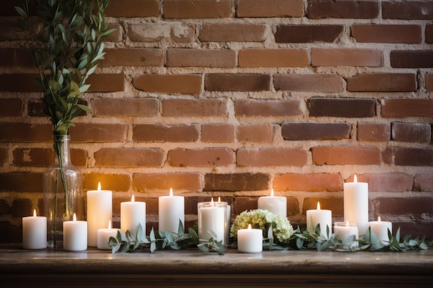 Photo arrangement de spa avec des bougies sur fond de brique