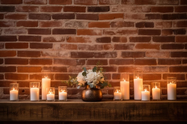 Arrangement spa avec bougies sur fond de brique