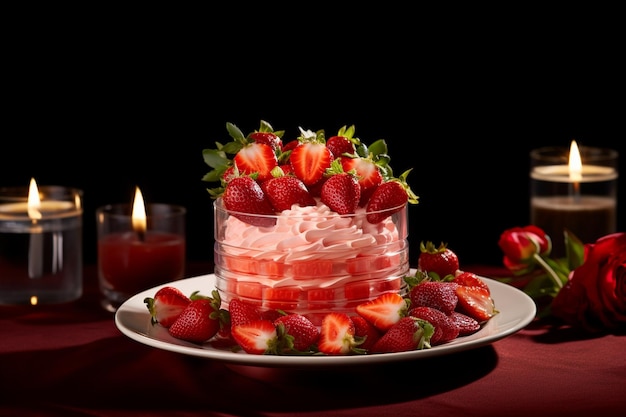 Photo arrangement de table pour un événement d'anniversaire avec gâteau et fraises