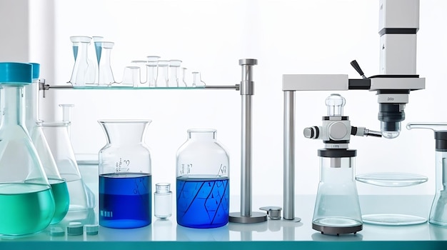 Photo arrangement de verres de laboratoire et de microscopes