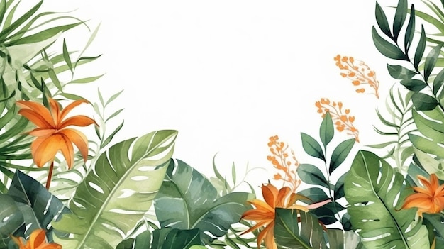 Arrangements d'aquarelle de fond d'été avec des feuilles Generative AI