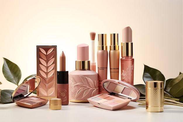 Photo array différents produits de maquillage cosmétiques