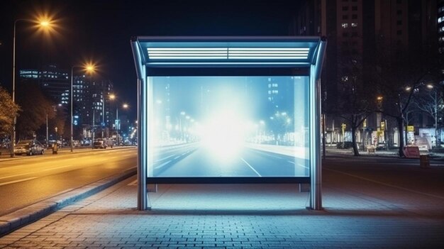 un arrêt de bus dans une rue de la ville la nuit