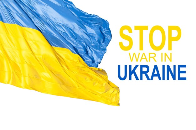 Arrêtez le texte de la bannière de la guerre avec le drapeau de l'Ukraine Manifestation internationale Arrêtez la guerre contre l'illustration de l'Ukraine