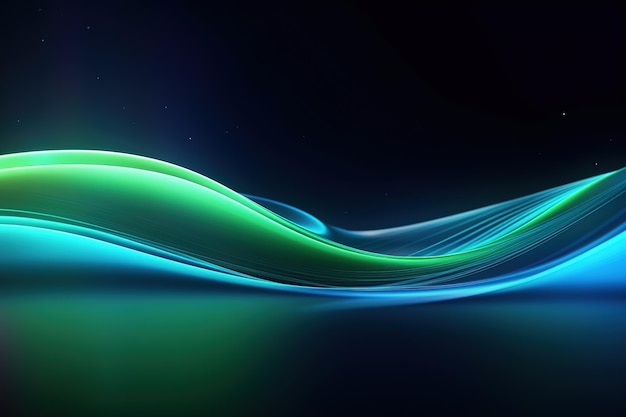 Arrière-plan 3D futuriste abstrait avec des lignes d'ondes à grande vitesse en mouvement de néon vert bleu brillant
