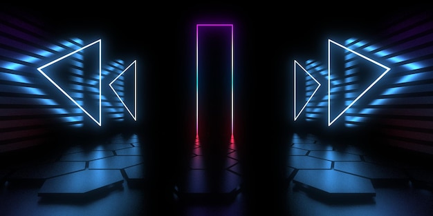 Arrière-plan abstrait 3D avec des lumières au néon Construction de l'espace du tunnel au néon Illustration 3D