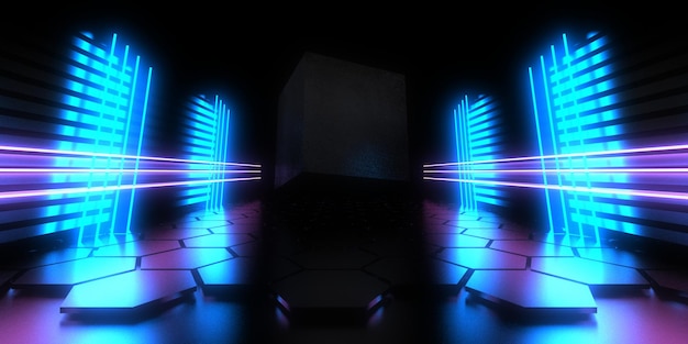 Arrière-plan abstrait 3D avec des lumières au néon Construction de l'espace du tunnel au néon Illustration 3D