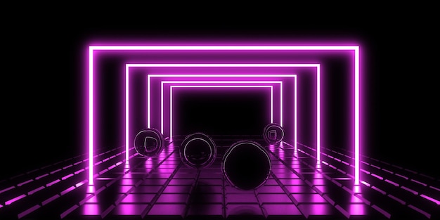 Arrière-plan abstrait 3D avec des lumières au néon Construction de l'espace du tunnel au néon Illustration 3D