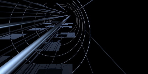 Arrière-plan abstrait 3D avec des lumières au néon Construction de l'espace du tunnel au néon Illustration 3D