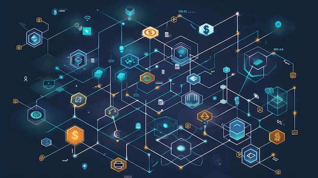 Arrière-plan abstrait bleu et jaune avec des formes hexagonales