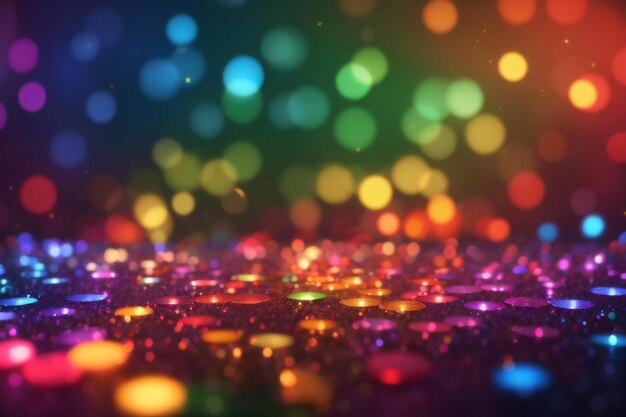 Arrière-plan abstrait avec bokeh lumières défocalisées et étoiles dans les couleurs de l'arc-en-ciel Vie nocturne et disco par