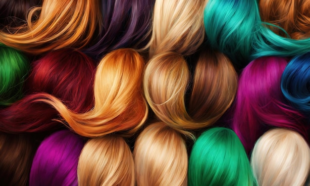 Photo arrière-plan abstrait de cheveux doux et vibrants multicolores dans le désordre