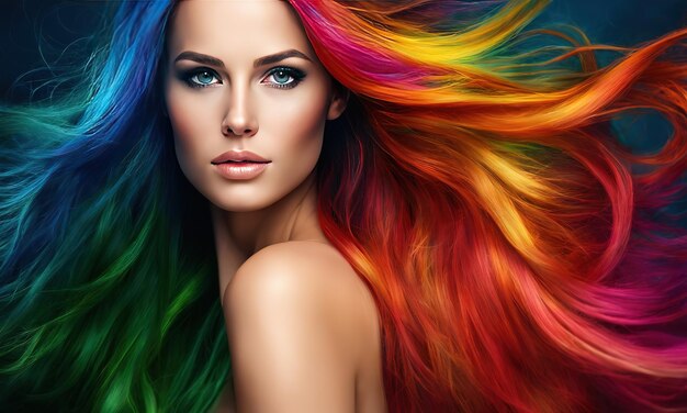 Photo arrière-plan abstrait de cheveux de femmes douces et vibrantes aux couleurs variées