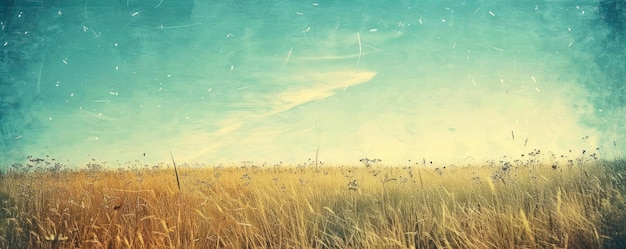 Arrière-plan abstrait avec ciel et herbe champ bleu beige jaune couleurs texture de papier vintage